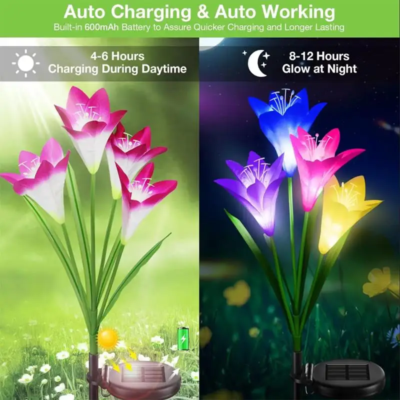 

Solar decorative light LED simulation lily flower ground plug light courtyard lawn waterproof wiring free light A6