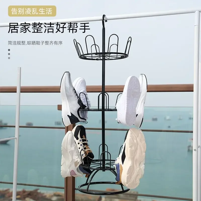 

Shoe Drying Racks Outdoor Shoe Drying Rack Balcony Shoe Rack Hanging Floor To Ceiling Window 3-layer Rotating Wrought Iron Hook