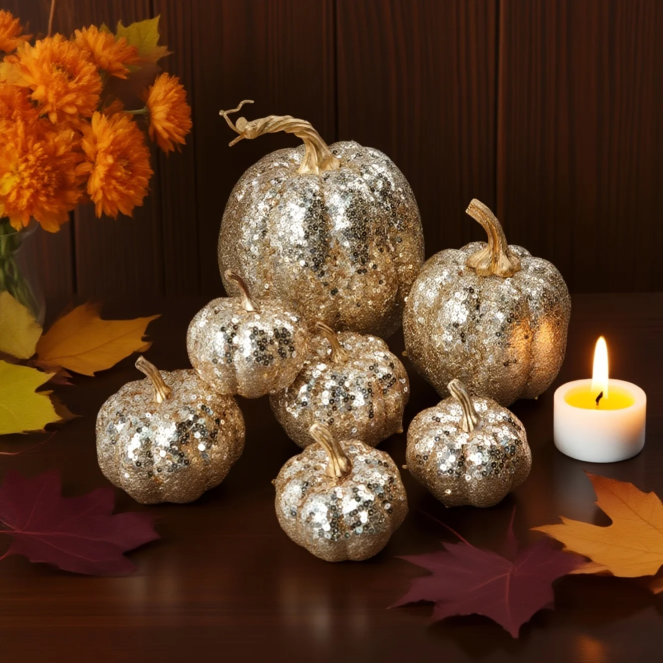 Sequin Gold Foam Pumpkins 3