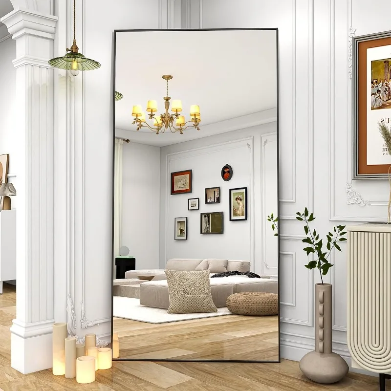 Rectangle Floor Mirror, Full Length Mirror Wall Mirror Hanging or Leaning, Aluminum Alloy Frame Full Body Mirror