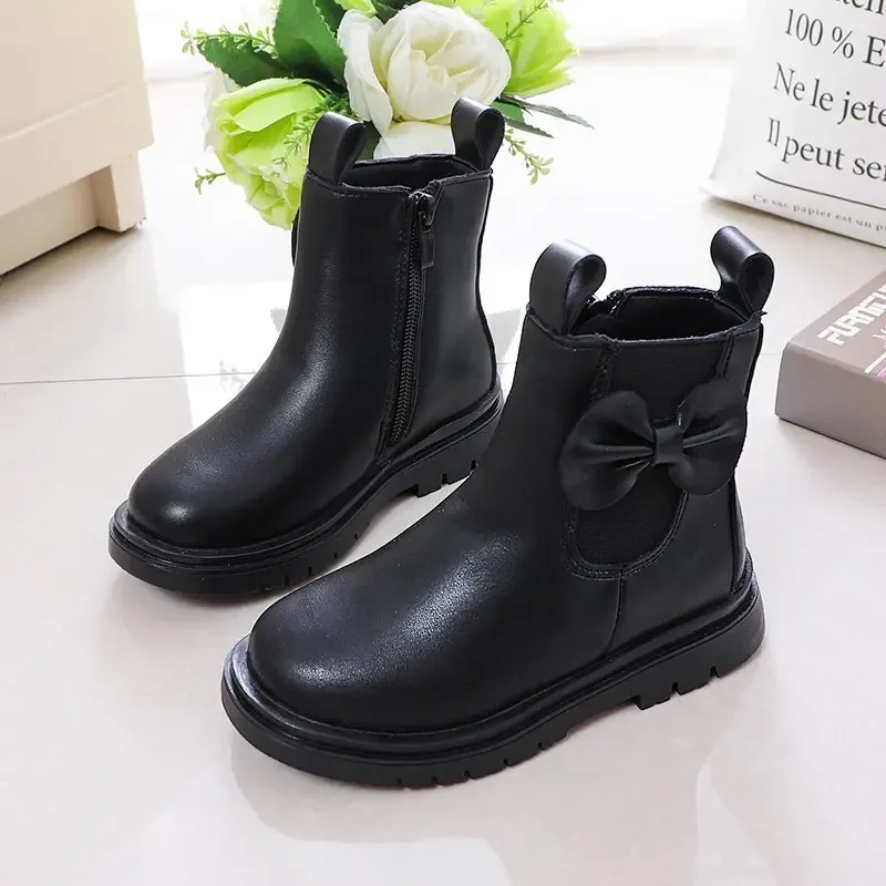 Girls Snow Boots Bow-knot Princess Ankle Boots for Children Waterproof Warm Cotton Ankle High Zipper Autumn Winter Classic 26-36