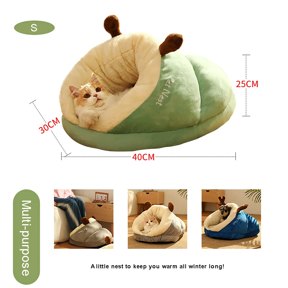 Thicker Plush Cat Bed Winter Pet Round Cushion Cave House Warm Cat Basket Slipper Pet Sleep Bag Nest Kennel For Small Dog Cats