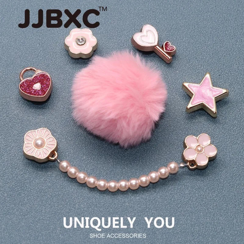 

JJBXC металлическая пряжка для обуви, аксессуары для обуви, розовые плюшевые туфли с жемчужной цепочкой, модная обувь с цветком, сделай сам, аксессуары