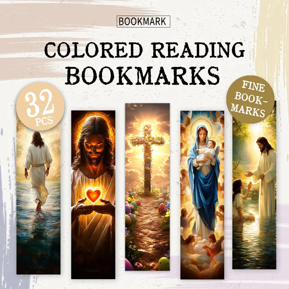 32pcs, Warm-toned Jesus-themed Bookmarks, Christmas, Teacher Gift, Back-To-School Holiday Gifts, Creative Artistic Designs