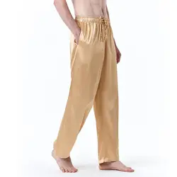 Pantalones informales de seda satinada brillante para hombre, ropa de calle deportiva, pantalones sueltos de satén de talla grande