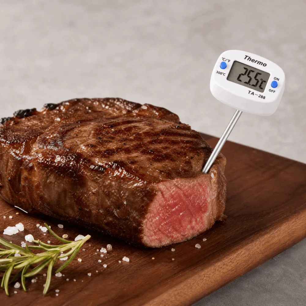 Stainless Steel Probe Digital Food Thermometer LCD Display White Meat Thermometer Instant Read Celsius Fahrenheit Switch