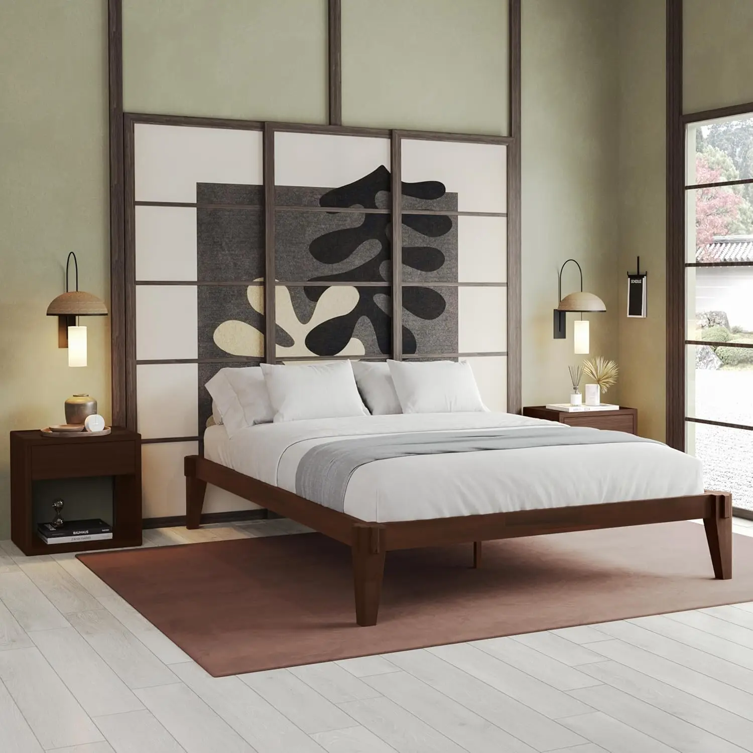 Bme Chalipa 14” Queen Bed Frame - Solid Wood Platform Bed - Japanese Joinery Bed Frame - Wood Slat Support - No Box Spring