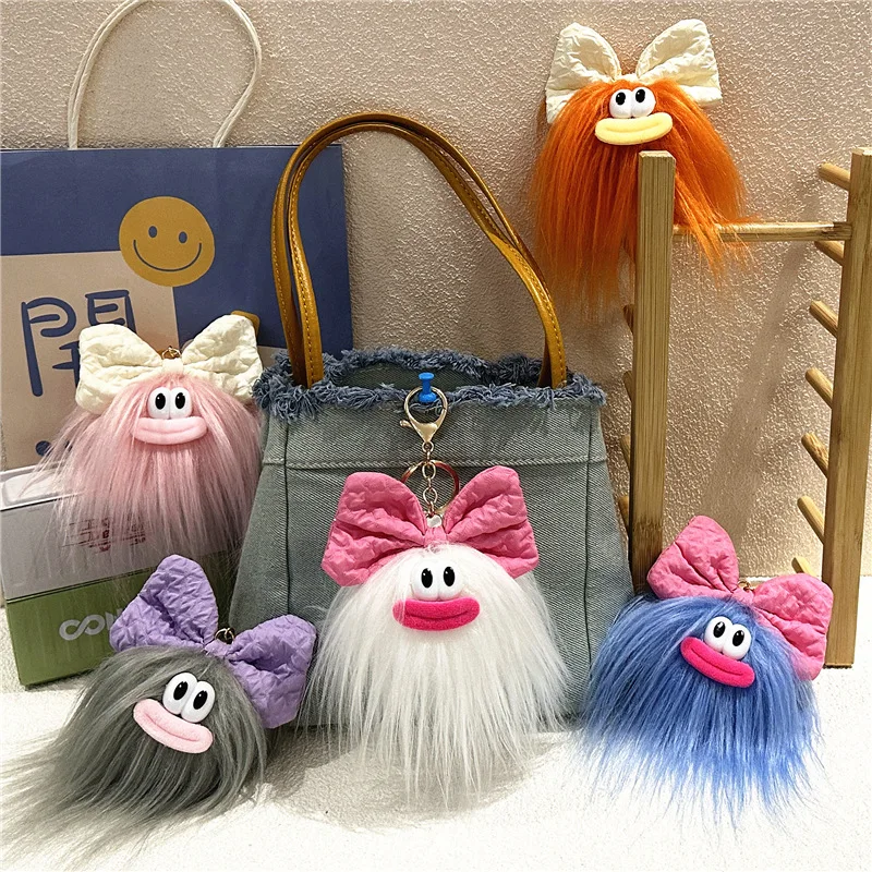 Cute Bow Mini Doll keychain Cartoon Funny Plush Schoolbag Pendant Decorative Item Keychain