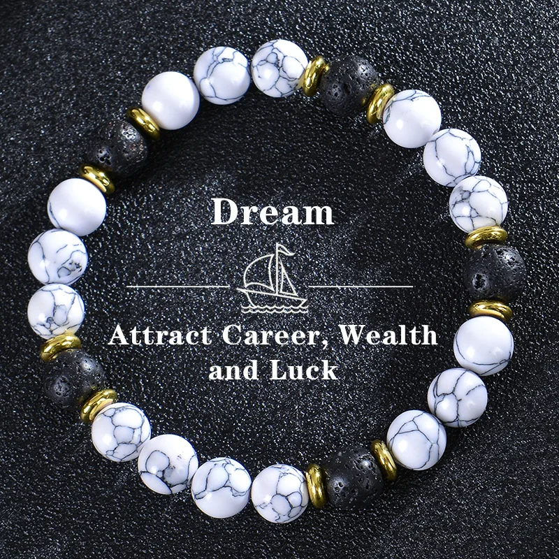 1pc/Triple Lucky Wealth Beaded Bracelet For Men Women 8mm Natural Stone Beaded Bracelet Dream Come Ture For Friend Birthday Gift