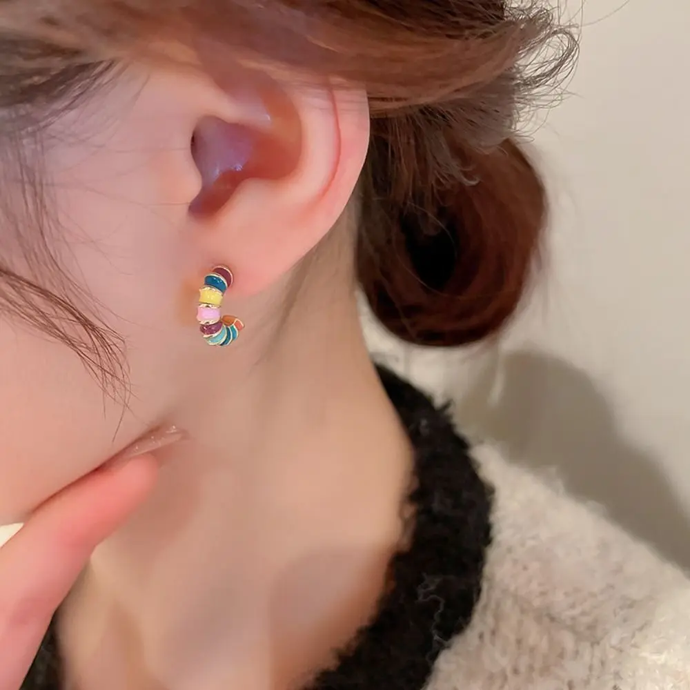 Gift Colorful Exquisite Simple Semicircle Sweet Hoop Ear Buckle Women Stud Earrings Enamel Oil Jewelry Korean Style Earrings