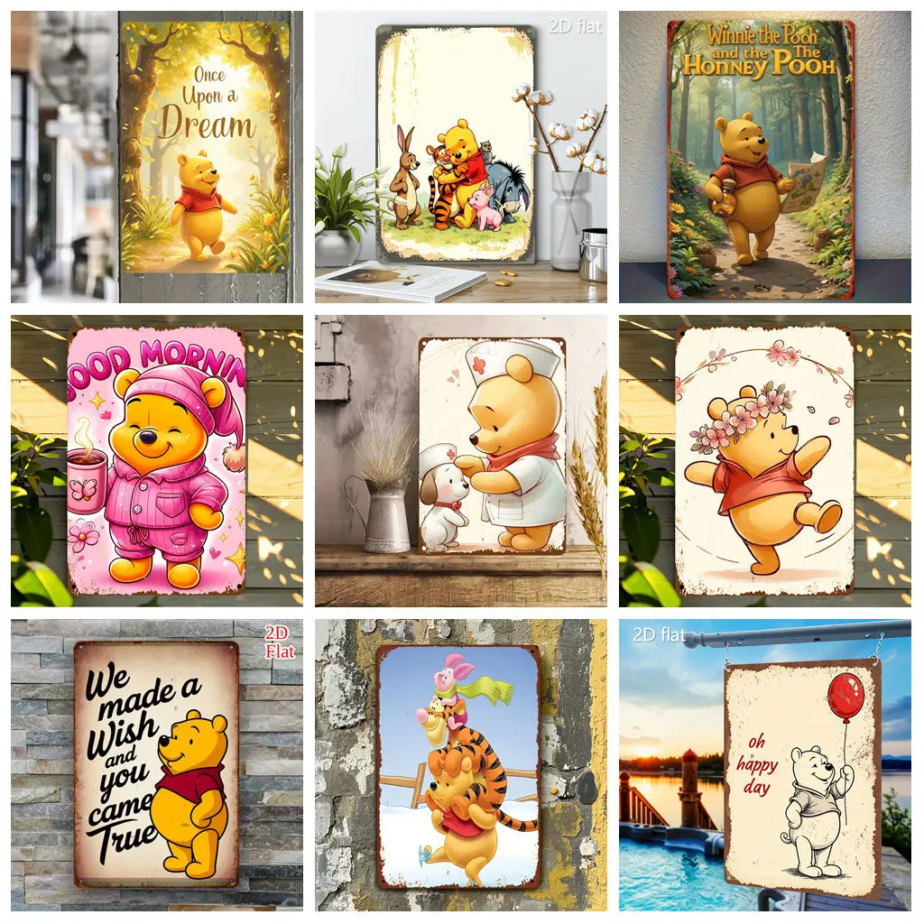 

Miniso Disney Winnie the Pooh classic inspirational tin painting Retro Tin Sign Poster Decorative Plaque Metal Plate Wall Decor