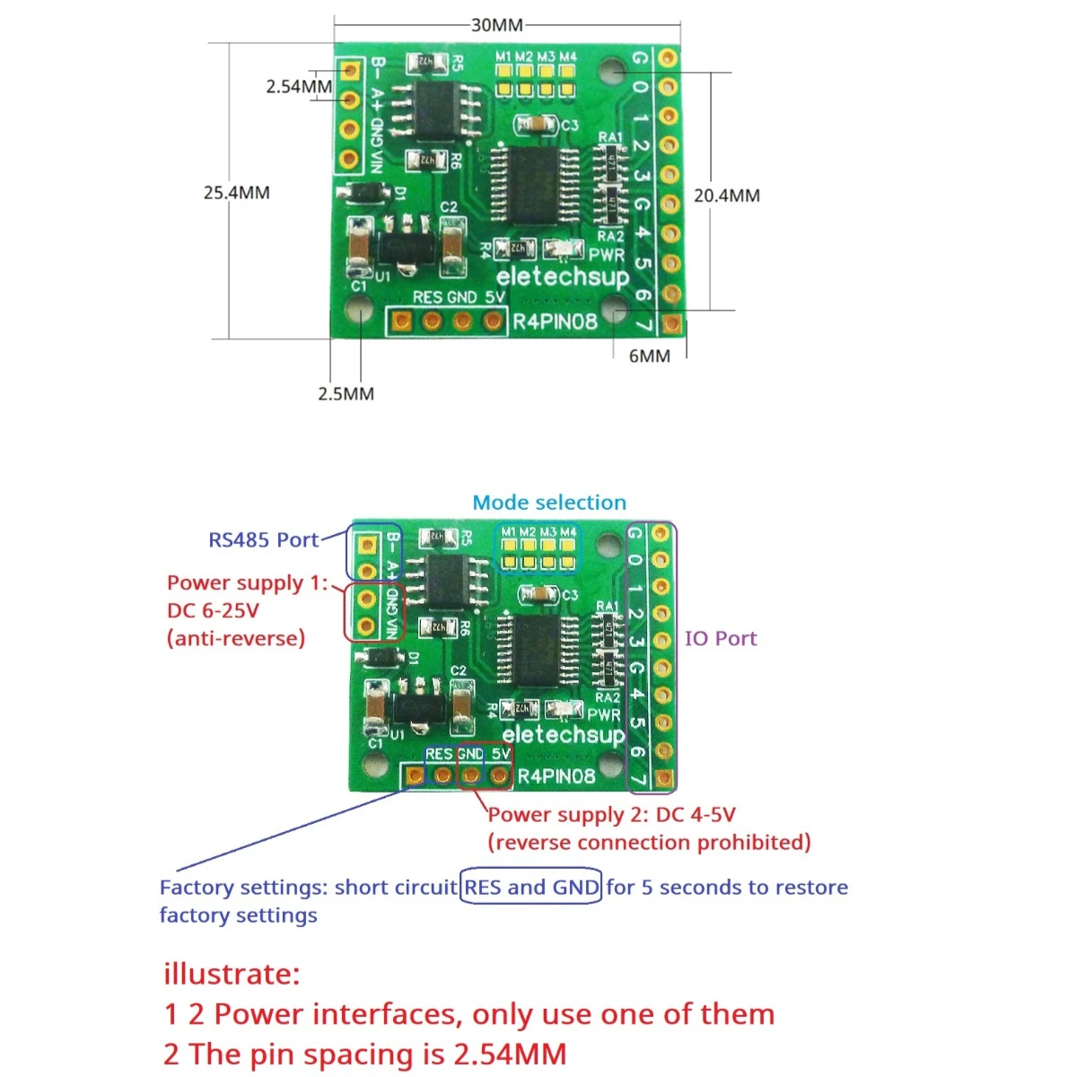 8ch DC 5-24V 2.54MM Pin RS485 Multifunctional DI-DO Module Rtu Input and Output Control PLC HMI Remote IO Expanding Board