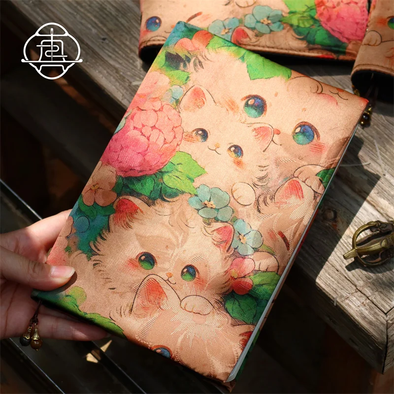 Hydrangea Cat. Intangible Cultural Heritage Craft Silk Handmade Notebook Handmade Cloth Book Cover A5 A6
