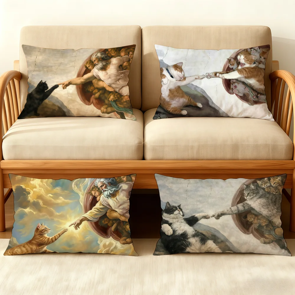 Cat Funny Art Creation of Adam cushion cover Double sided Printed Room Bedding Hit Product Sofa Decorative
