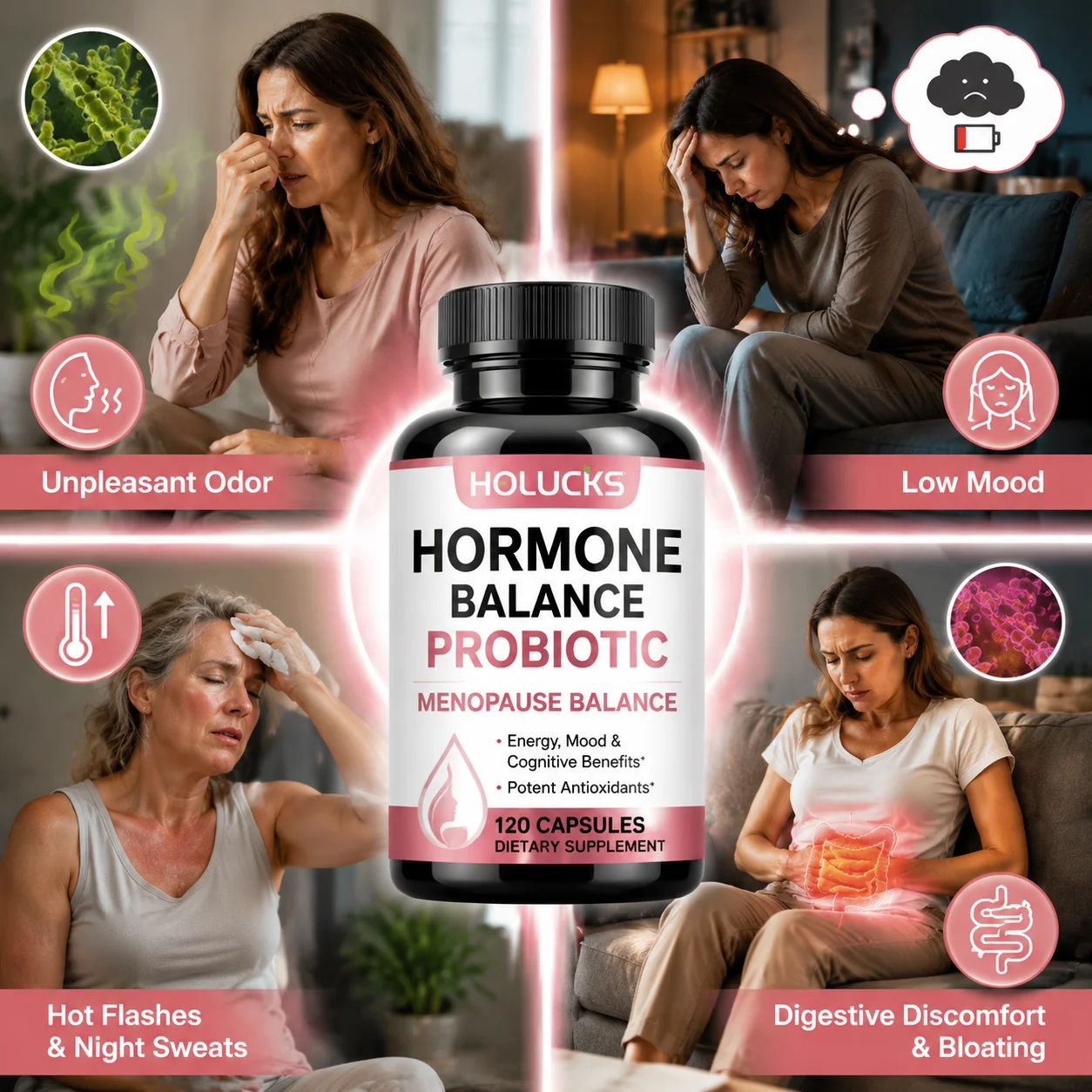 Women’s Hormone Balance Probiotic, Supports Menopausal Comfort, Reduces Fatigue, Mood Swings, Improves Digestion & Metabolism