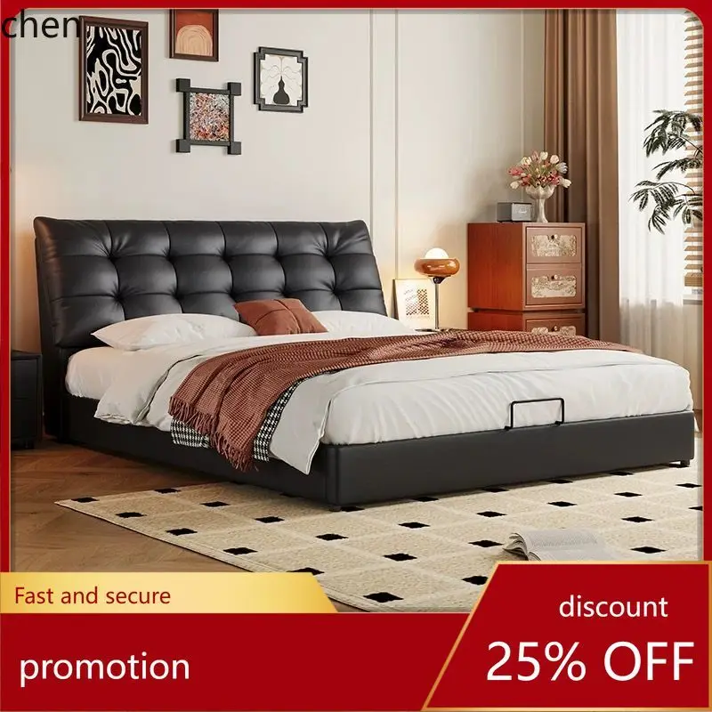 

HT Big Black Bear Master Bedroom Wedding Bed Elegant Modern Simple Double Bed Leather Bed Wooden