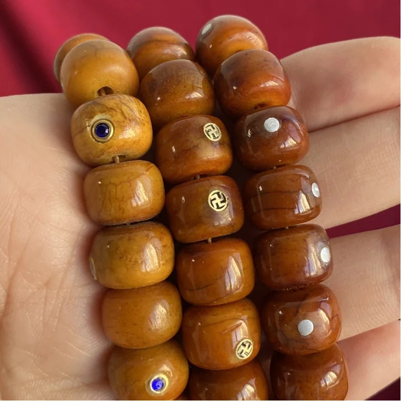 Tibetan-style cow bone , 108 Buddhist , multi-treasure inlaid beads, vintage beaded jewelry