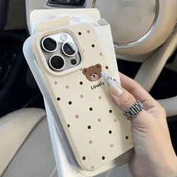 Lovely Bear Phone Case For iPhone 13 Case iPhone 16 Pro 11 12 14 15 Pro Max 16 Plus Leather Litchi Pattern Shockproof Soft Cover