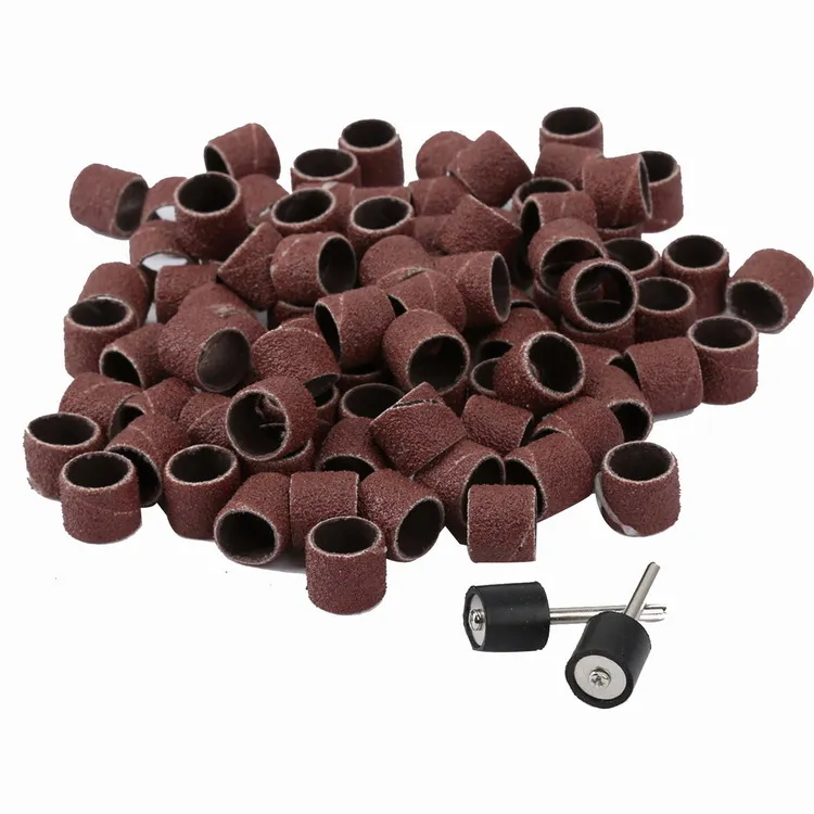 

100Pcs 12.5mm Grit 80# Sanding Bands +2Pcs 3.17mm Sand Drum Mandrel Dremel Accessories Rotary machine Tool Drill Bits Craft