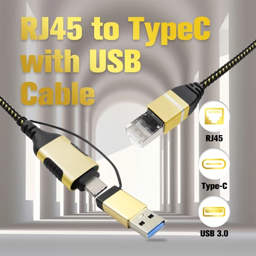 슈퍼 슬림 USB C-이더넷 CAT6 케이블 컨버터, USB3.0-RJ45 씬 카보, PC용 직접 연결, 1000Mbps 네트워크, 2 in 1 