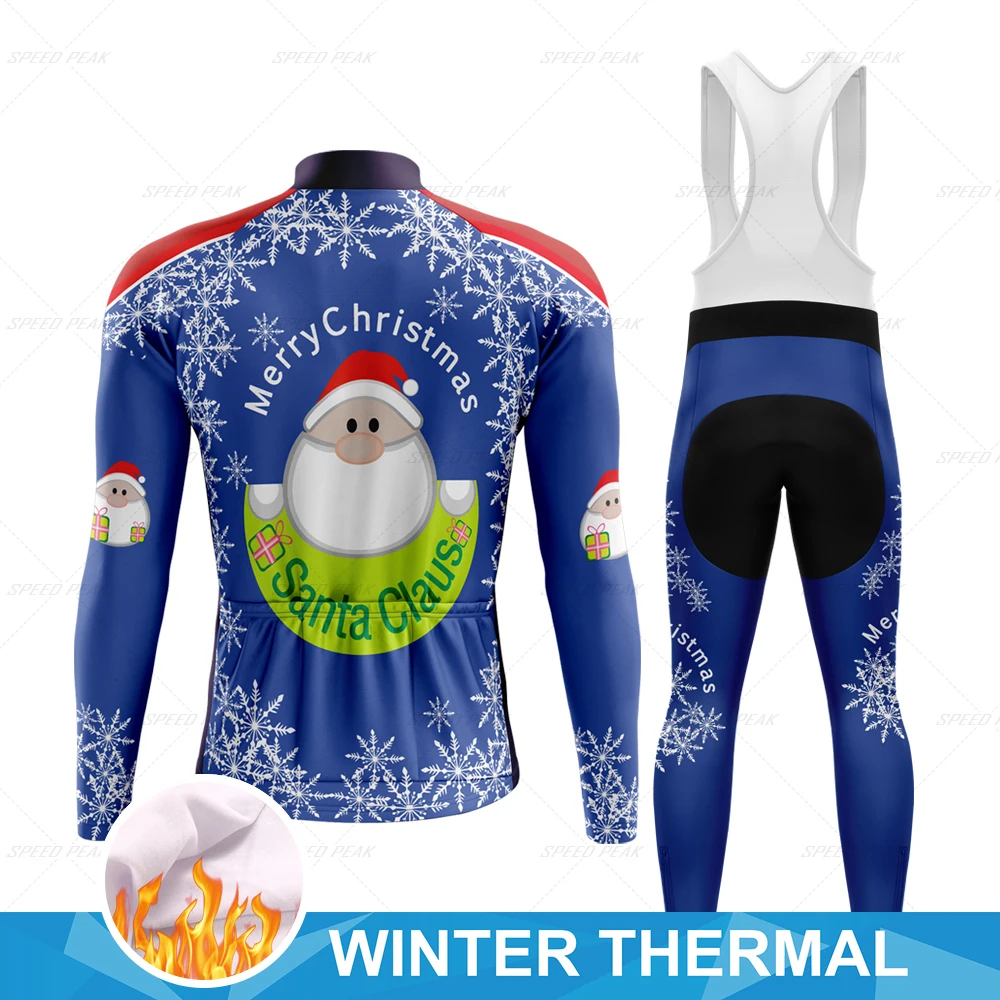 SPEED PEAK Cycling Jersey inverno uomo natale blu antistatico manica lunga Triathlon Set abbigliamento da bicicletta Mtb abbigliamento sportivo Clothin