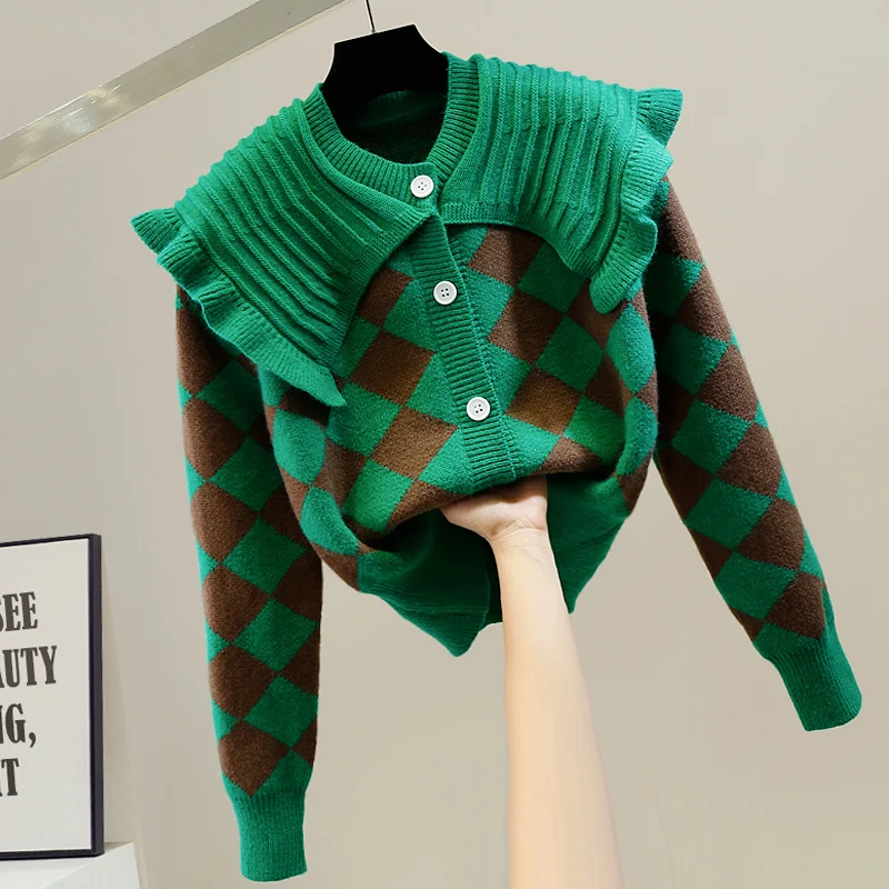 Morbido e accogliente colore Blo Diamond id Colletto per bambola Design Maglione da donna Coreano Sle Retro Top per i pendolari in autunno inverno