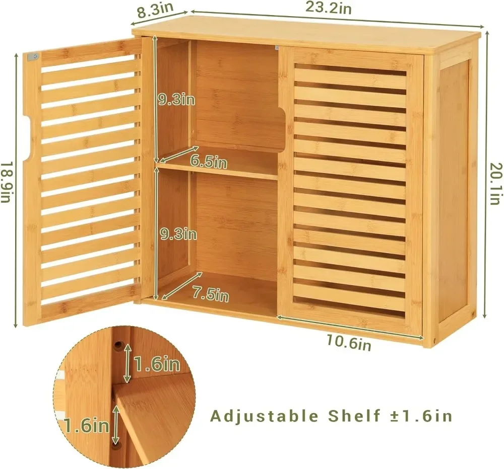 

Wall Cabinet Bathroom Storage Cabinet Wall Mounted with Adjustable Shelves Inside Utility Cabinet Organizer Over Toilet Bamboo