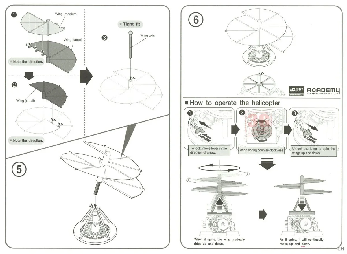 Academy Assembly Model Kit 18159 Da Vinci Helicopter Adhesive Free