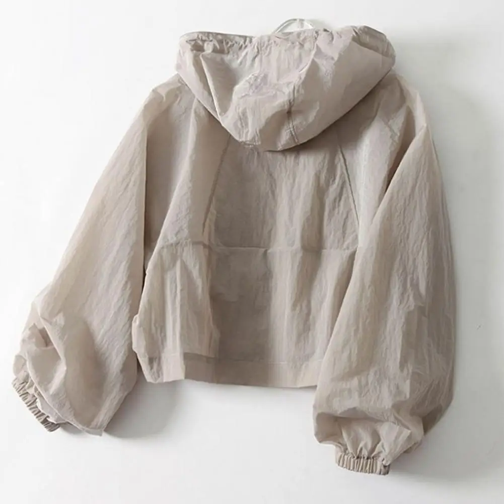 

Women Solid Hood Slim Zipper Short Jackets 2025 Spring Summer New Long Sleeve Sun Protection Coat Simple Casual Streetwear Trend