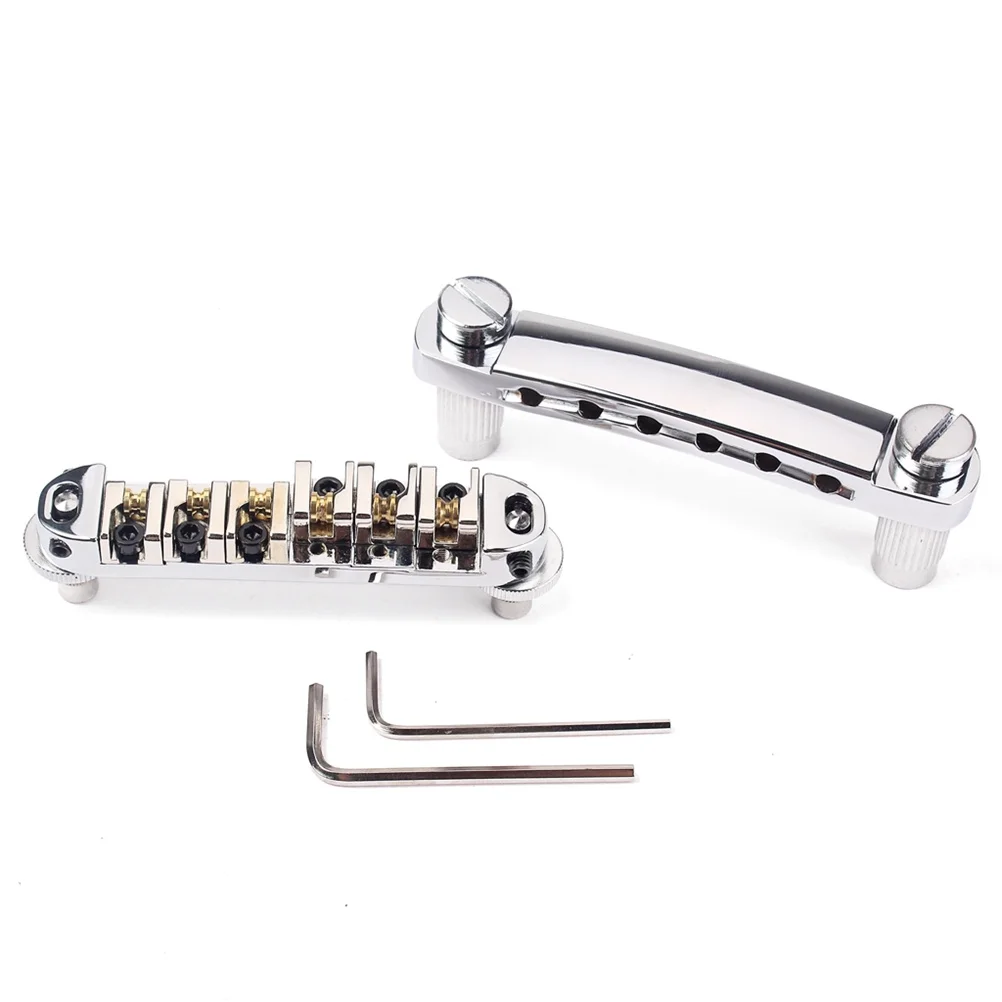 

1 Piece Adjustable Roller Saddle Bridge Tailpiece Studs Wrenches Style Electric Guitar Replacement Parts Silver Guitar