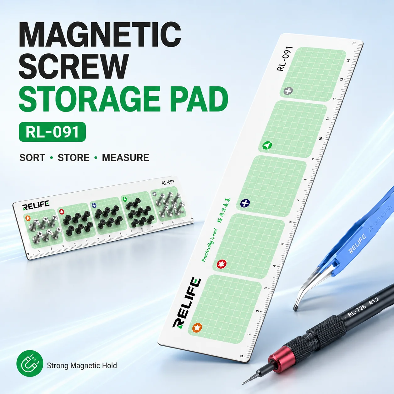 RELIFE RL-091 Magnetic Screw Storage Pad Partitioned Organizer Mat for Metal Parts Mobile Phone Repair Workbench Repair Tool