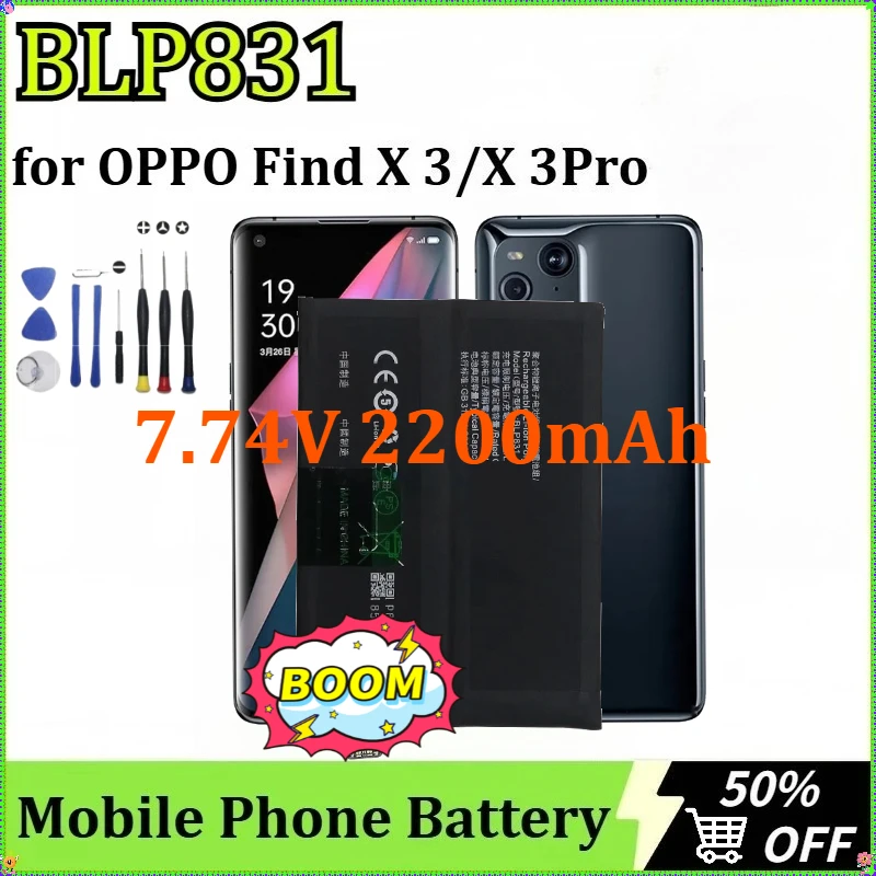 

For OPPO Find X 3 FInd X 3Pro New High Quality Battery High-Capacity Replacement Mobile Phone Battery BLP831 7.74V 2200mAh+ Tool
