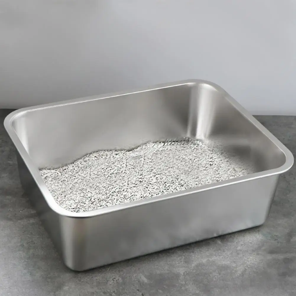 

Litter Tray Durable Stainless Steel Cat Litter Box with Low Entry Design Spacious Metal Pan for Easy Pet for Broken-resistant