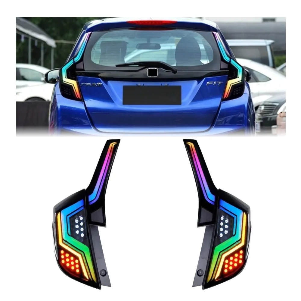 

LED RGB Tail Lights For Honda Fit Jazz 2014-2019 Sequential Turn Signal Brake Light Start Animation DRL