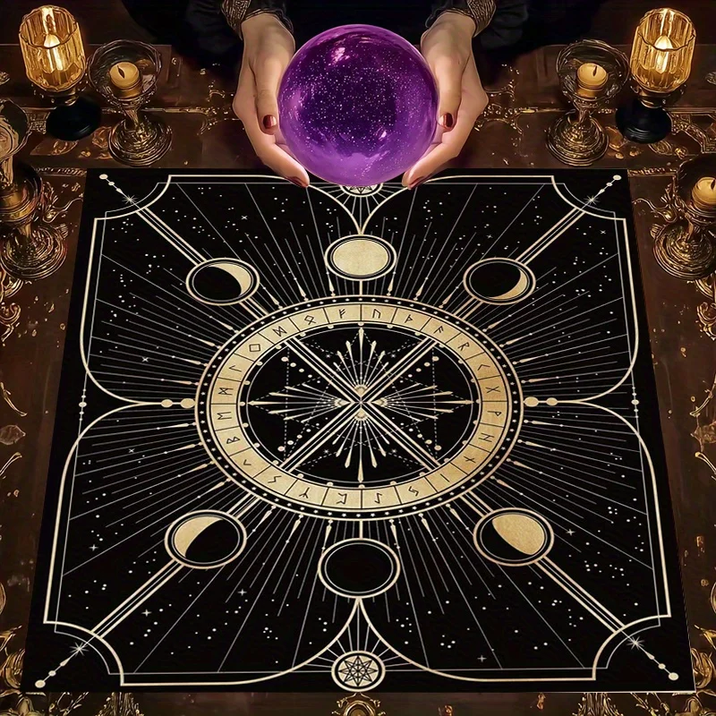 Moon Wheel Talisman Pattern Tarot Tablecloth, Stain-Resistant, Divination Ritual Home Decor