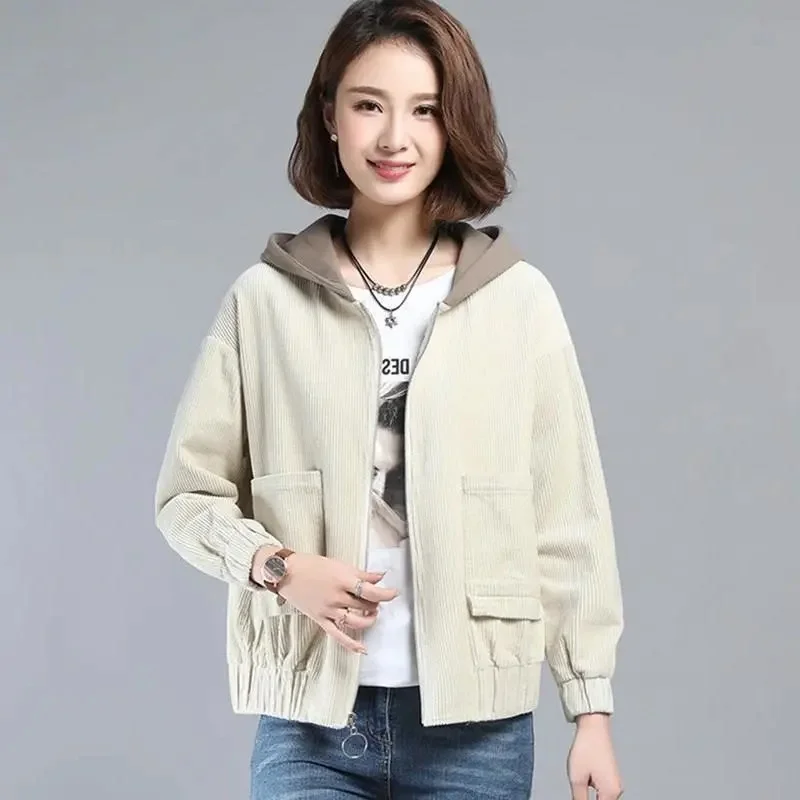 Autumn Women Jacket Casual Basic Coat 2024 New Pocket Zipper Jackets Long Sleeve Female Windbreaker Spring Loose Hooded Outwear