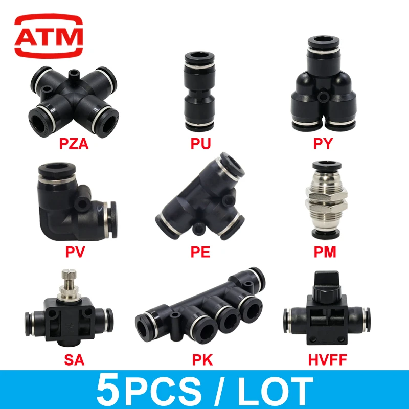 5/10PCS Premium Black Pneumatic Fitting Pipe Connector Tube Air Quick Fittings 4/6/8/10/12/14/16mm PU PY PK PE PV SA HVFF PZA PM