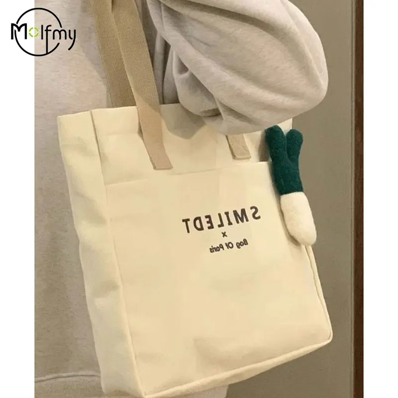 Student Canvas Bag Fashion Handbag Women Letter Print Tote College Student Book Shoulder Bags Large-capacity Purses and Handbags