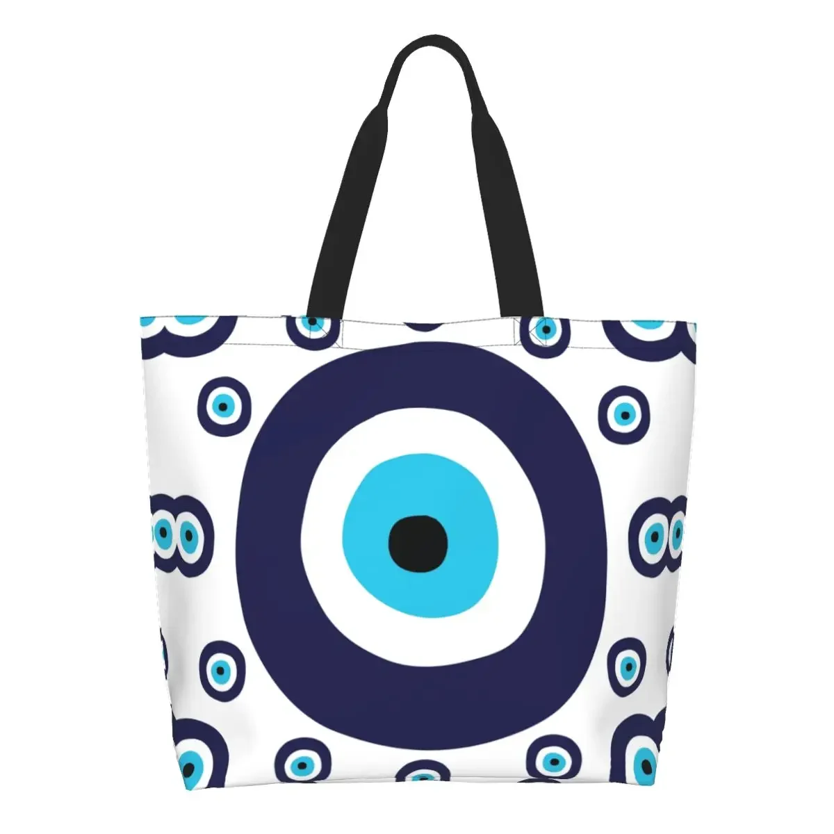 

Custom Navy Blue And Aqua Nazar Evil Eye Lucky Charm Shopping Canvas Bag Large Capacity Grocery Amulet Boho Shopper Tote Bags