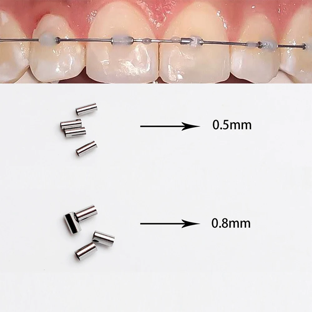 Zahnärztliche kieferorthopädische Mini-Stopper-Schnallen 0,5 mm 0,8 mm, crimpbare Haken, Rohrhalterungsstopper, zur Befestigung an Bogendrähten, Odontologie-Werkzeug – Detail 1