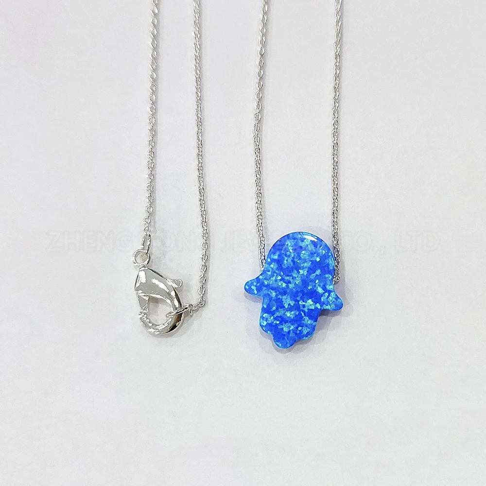 Gold Silver Plated Necklace 11x13mm Blue Hamsa Opal OP05