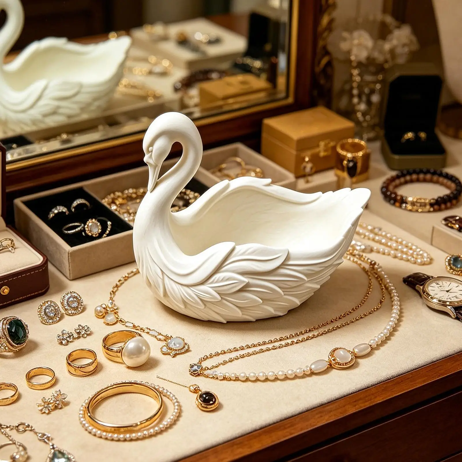 Entryway Bowl Multifunctional Elegant Swan Organizer Key Wallet Holder for Entryway Nightstand Table Desk Office Home Birthdays