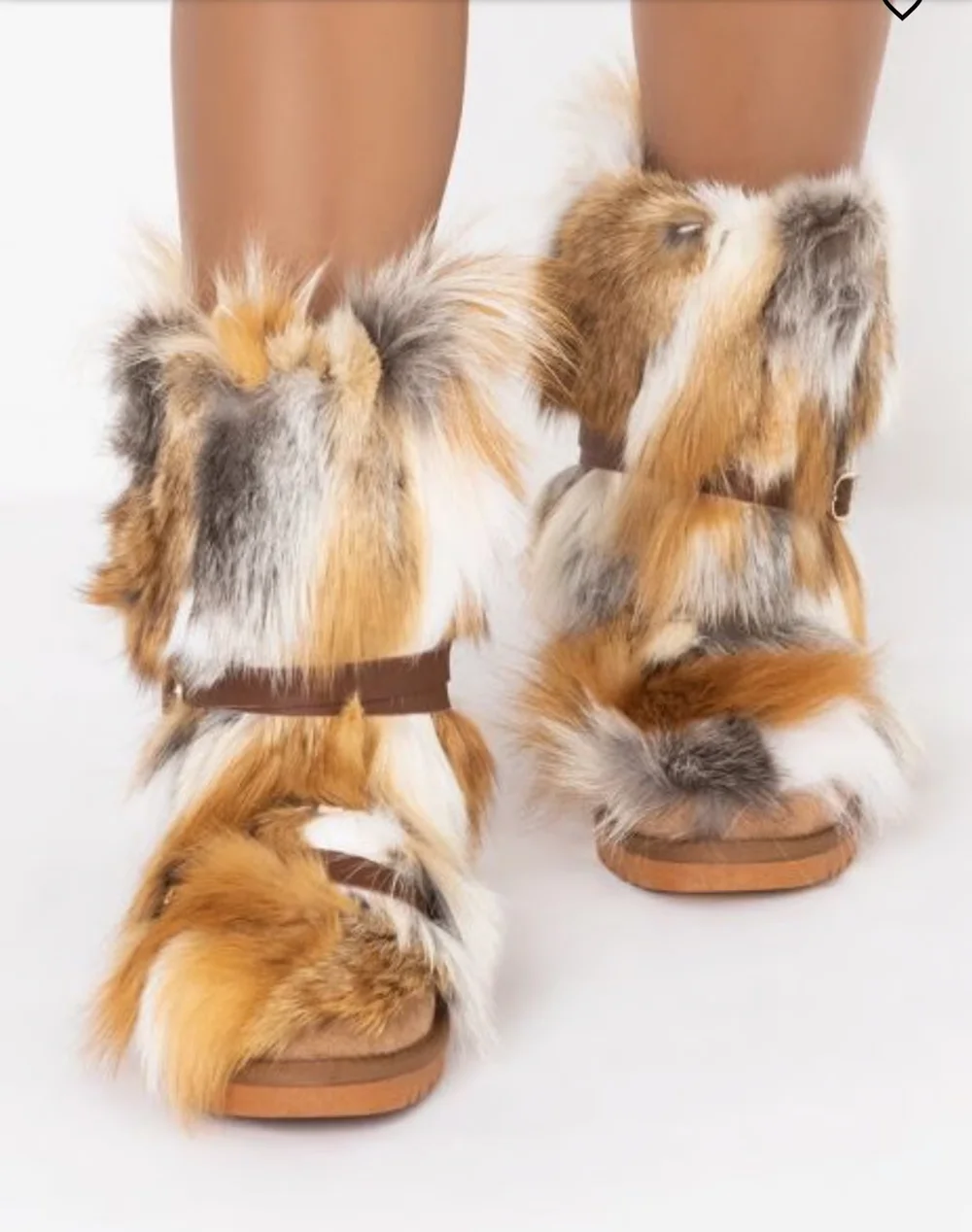 

Multi-Tone Faux Fur Chunky Rubber Sole Ankle Boots Unique Brown Leather Buckle Straps Winter Casual Warm Looks Outdoor Outfits