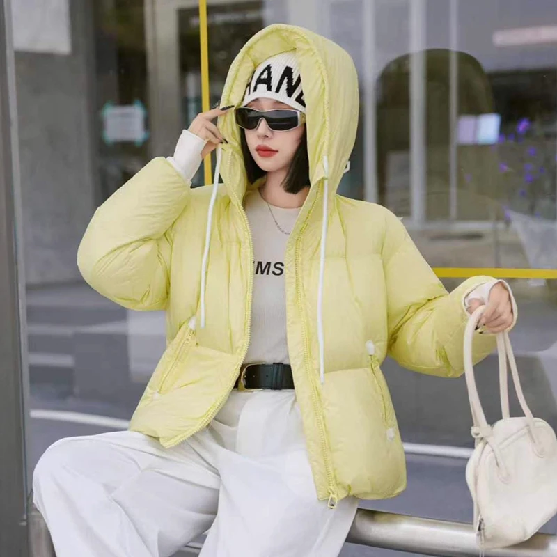 Winter Solid Short Hooded Fluffy Down Jacket Women White Duck Down Zipper Parker Outwears Female Thicken Warm Waterproof Jackets