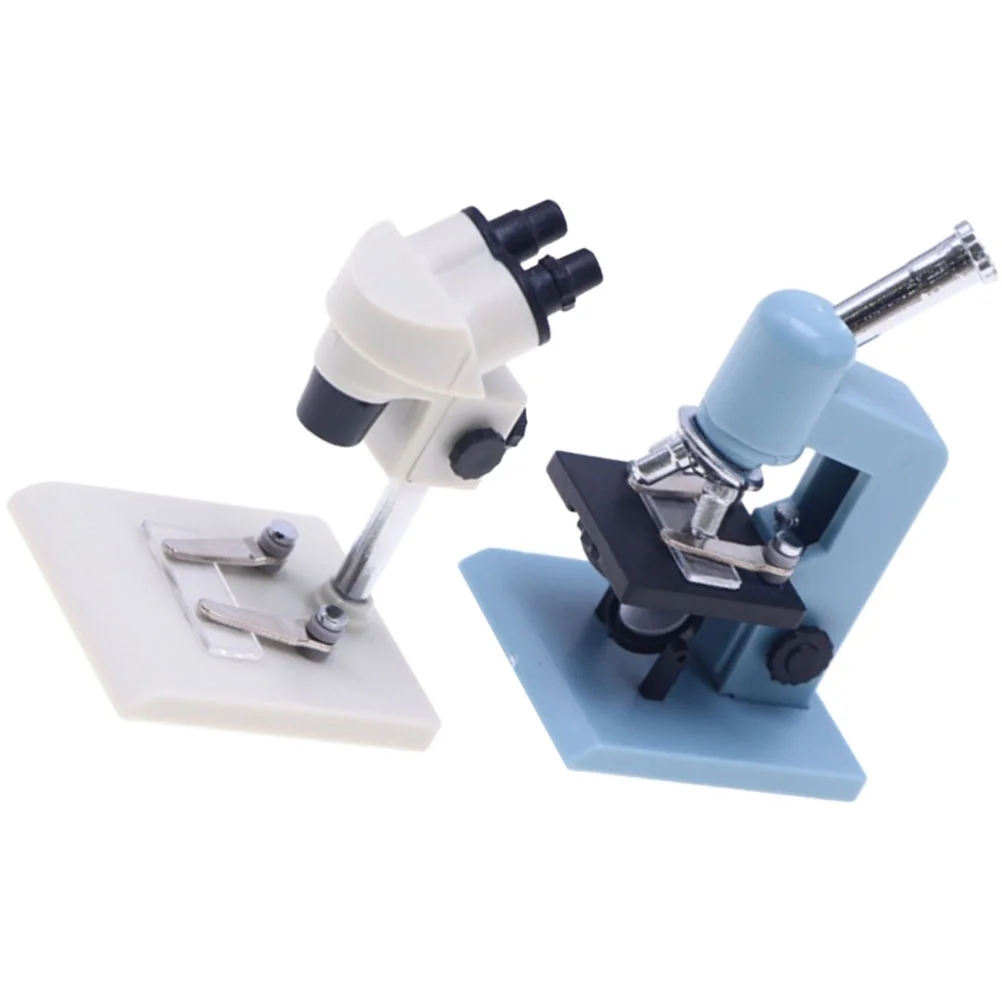 2 Pcs Miniature Microscope Model Plastic Dollhouse Accessories Shallow White Kids Pretend Play Scene Decor