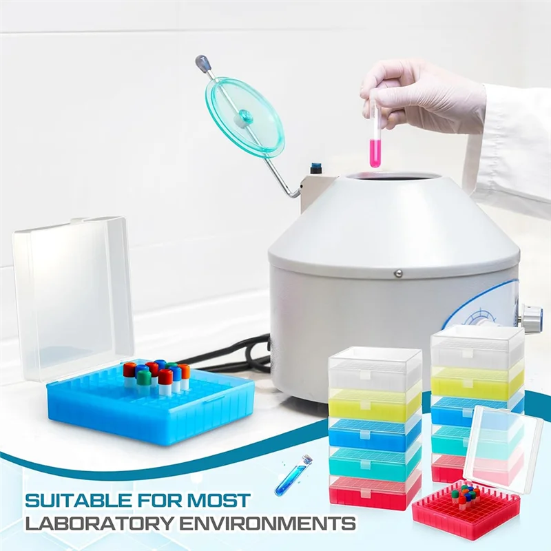 

YHOLI-10 Unit Pack Of Centrifuge Tube Storage Boxes, 100 Wells Each, Snapping Clasp, Fits Vials Of 0.5/1.5/2.0 ML