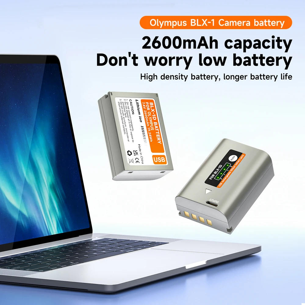 BLX 1 BLX-1 Battery for Olympus OM1 OM-1 System 2600mAh 7.4V BLX1 Camera Battery with USB Fast Charging Port OM System