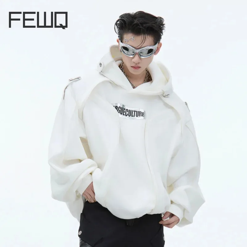 

FEWQ Autumn Winter Deconstruction Design Thick Plush Hoodie Loose Sweatshirt 2024 With Hat Darkwear Male Tops Fashion 24E2728