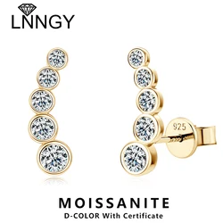 Lnngy Real Pure Silver Earrings 925 Single Row Round Bezel Moissanite Earring For Teen Women Daily Jewelry Piercing Pendientes