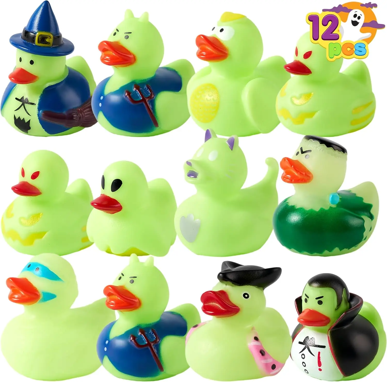 

Glow-in-The-Dark Halloween Fancy Novelty Assorted Rubber Duck for Fun Bath Halloween Themed Party Gift,Trick or Treat present